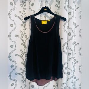Maeve Black silk Tank with brown Trim